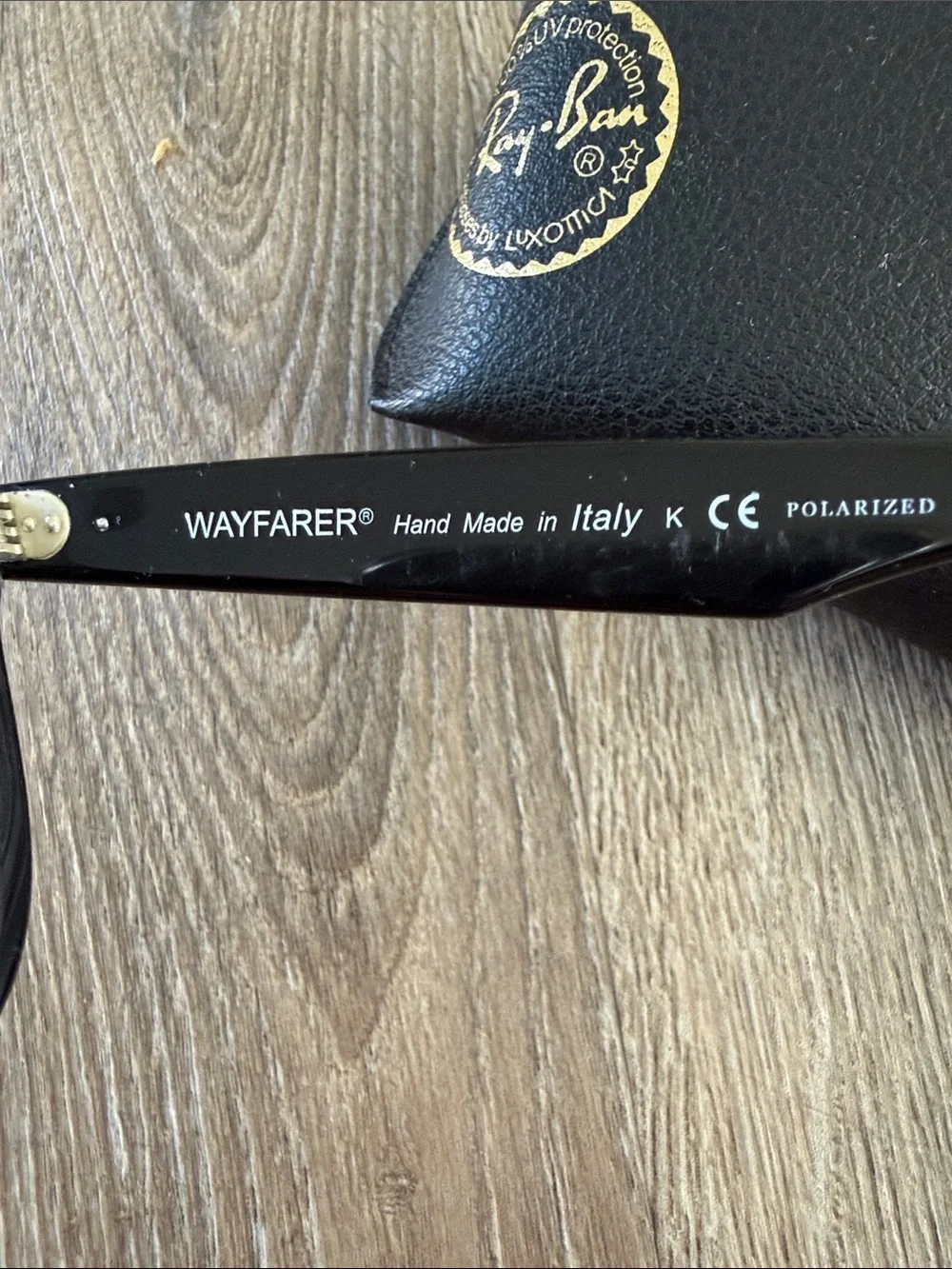 Ray-Ban Black Polarized Wayfarer Sunglasses with Black Leather Case